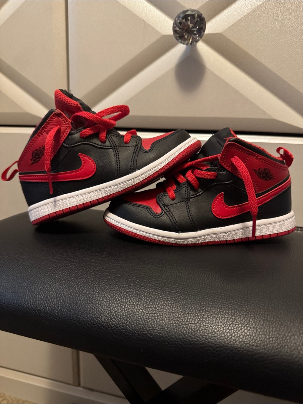 Jordan Kids Black and Red High-Top Sneakers